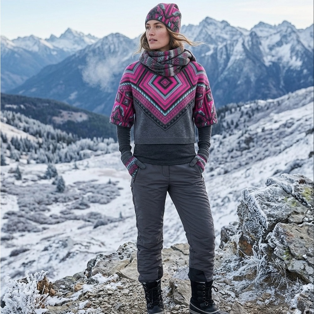 Chelsea & Violet Pink, Gray, and Teal Cropped Crew Neck Sweater